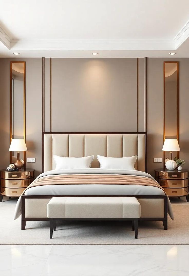 Modern Luxury Upholstered King Size Bed with Side Tables