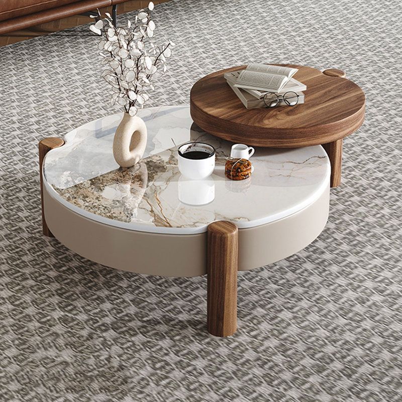 Modern 2-Tier Marble & Wooden Coffee Table
