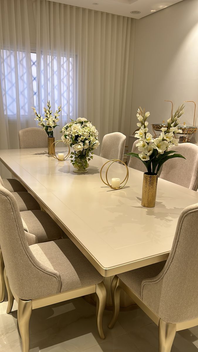 Modern Cream Luxury 8-Seater Dining Table Set with Upholstered Chairs
