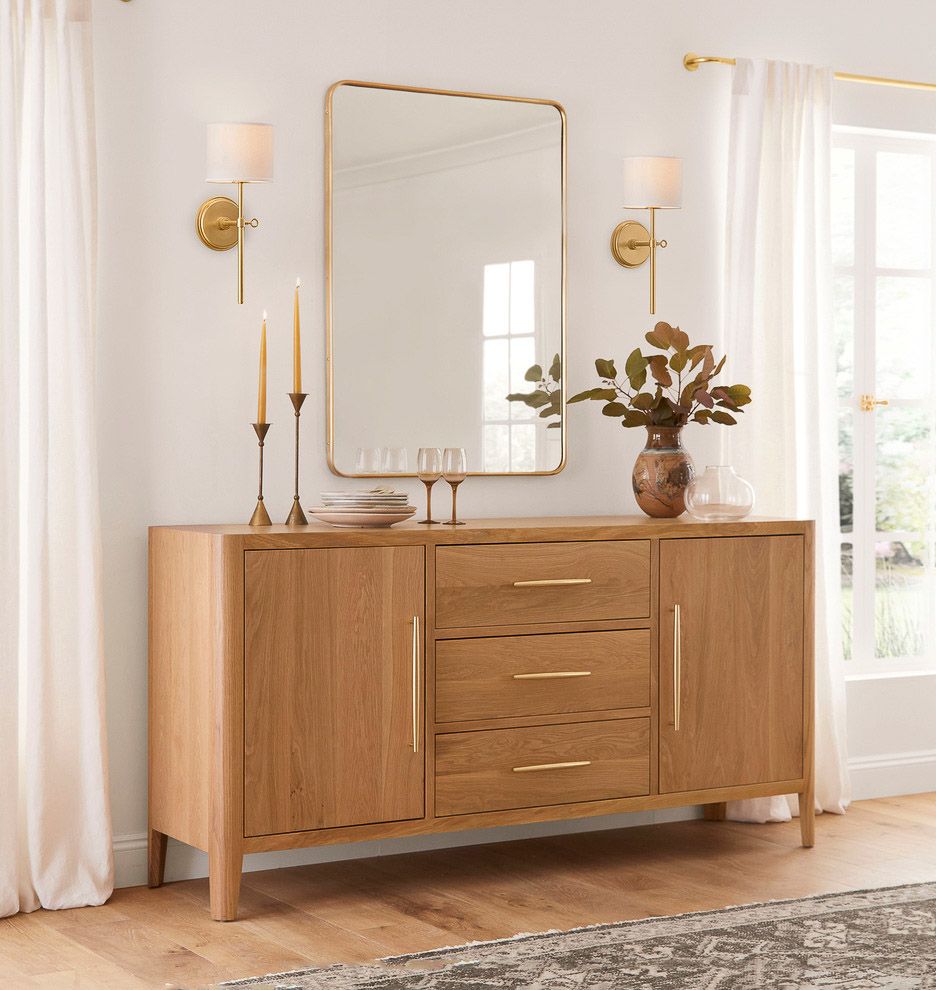 Modern Solid Wood Sideboard Buffet Cabinet – Natural Oak Finish