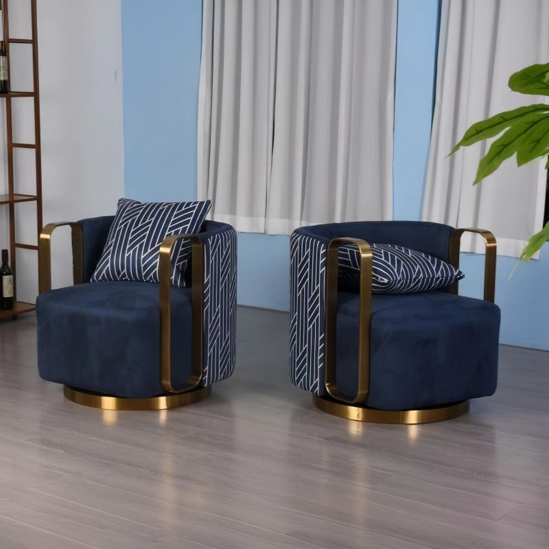 Modern Luxury Velvet Accent Chair with Gold Metal Arms – Navy Blue