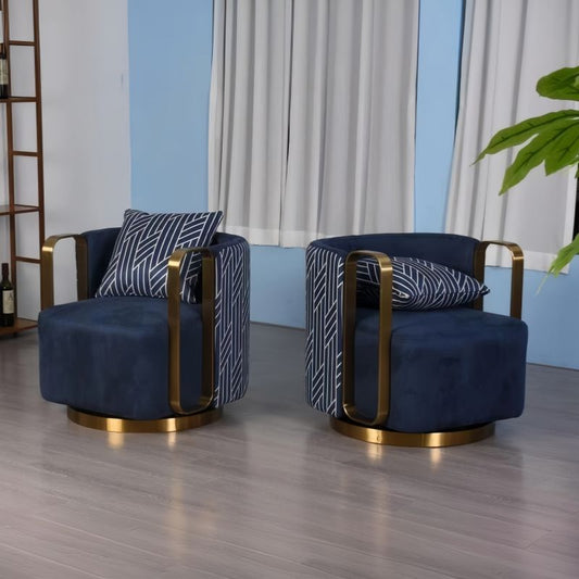 Modern Luxury Velvet Accent Chair with Gold Metal Arms – Navy Blue