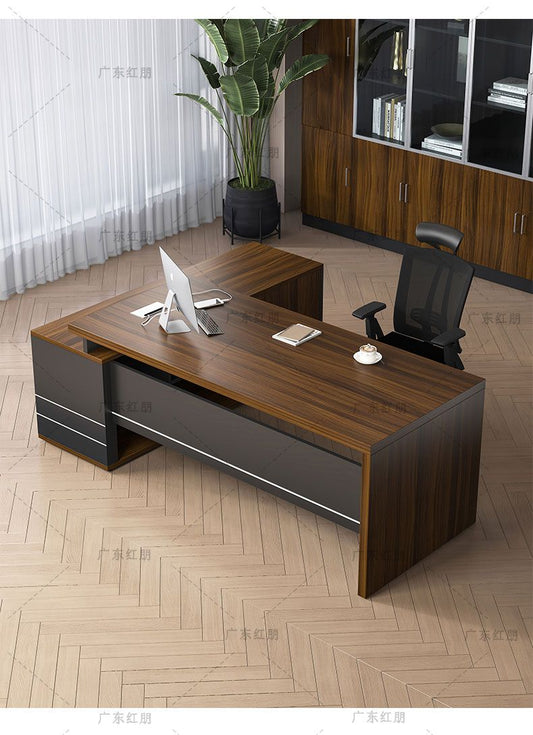 Modern Executive Office Desk with Side Cabinet