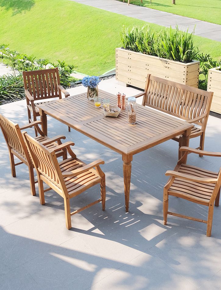 6-Seater Solid Wood Outdoor Dining Table Set