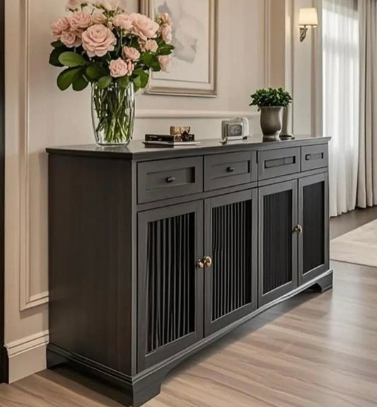 Modern Black Wooden Sideboard Cabinet – 4 Door Storage Console